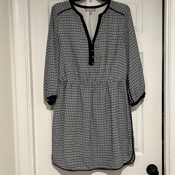 NWOT Banana Republic dress - navy/white pattern w/ detachable belt, 14. - Picture 4 of 8